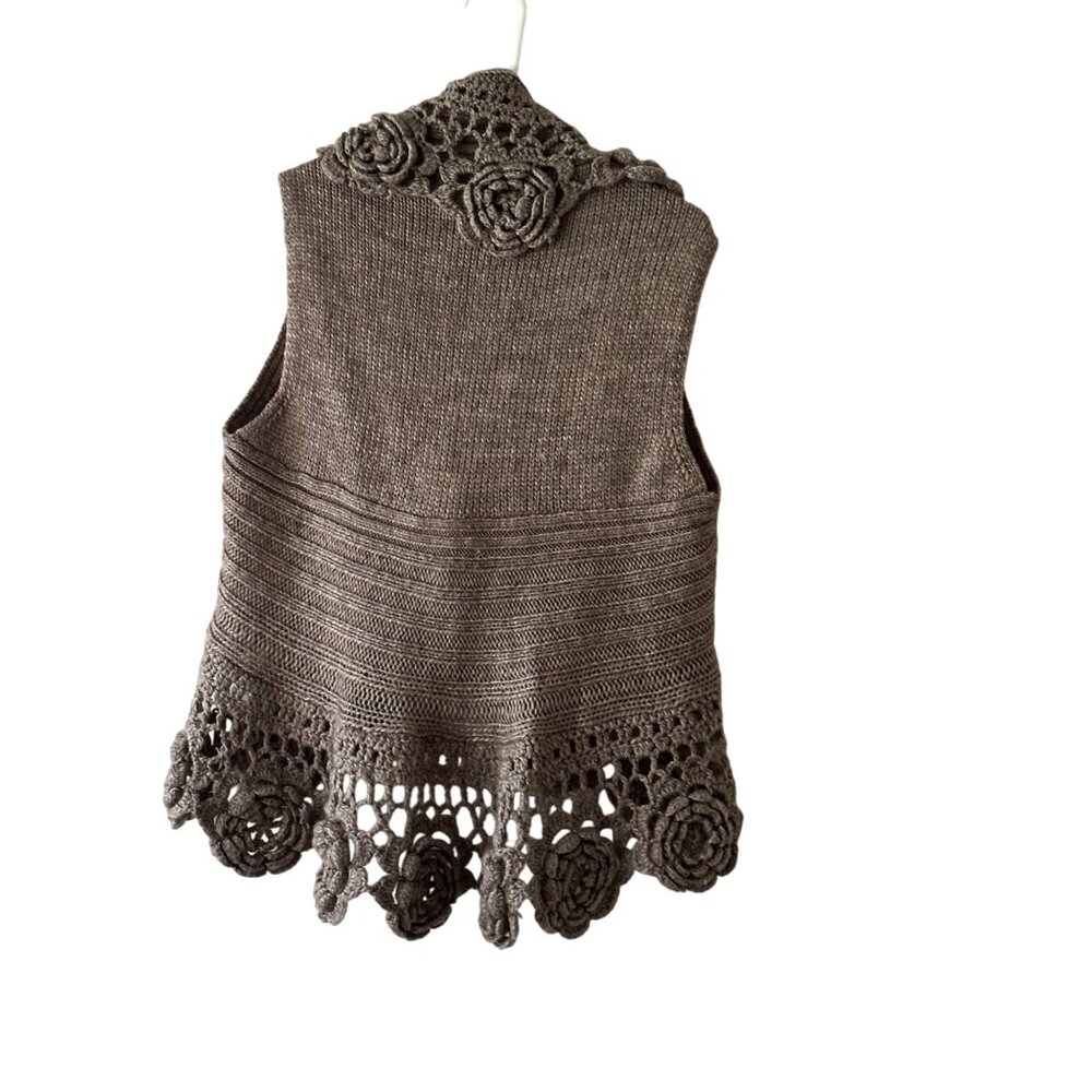 Roz & Ali Womens Crochet Knit Floral Vest 14/16 Wool Blend Sleeveless Open Front - Picture 9 of 10